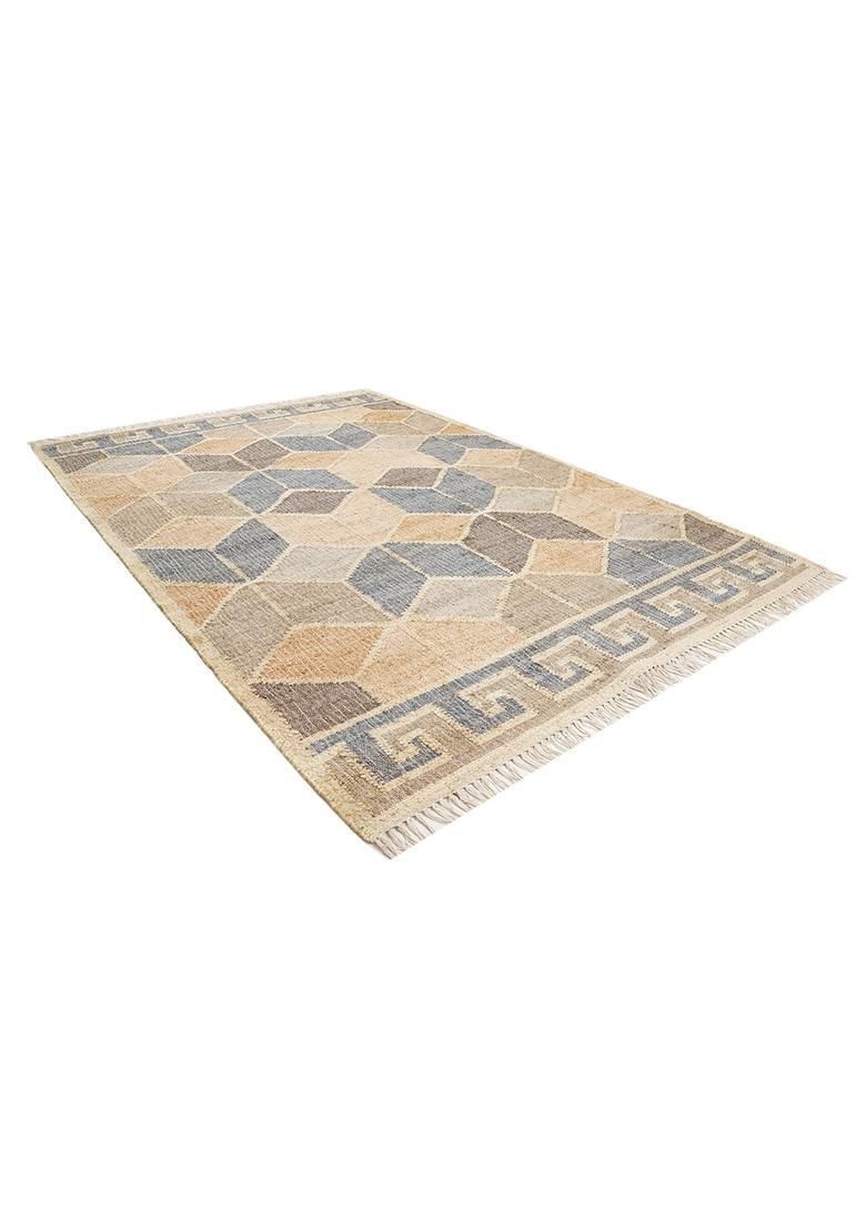 Saffron Rugs Flat Woven off-white Trellis Contemporary Rectangular Wool Area Rug - Indya