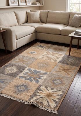 Saffron Rugs Flat Woven off-white Geometric Eclectic Rectangular Wool Area Rug