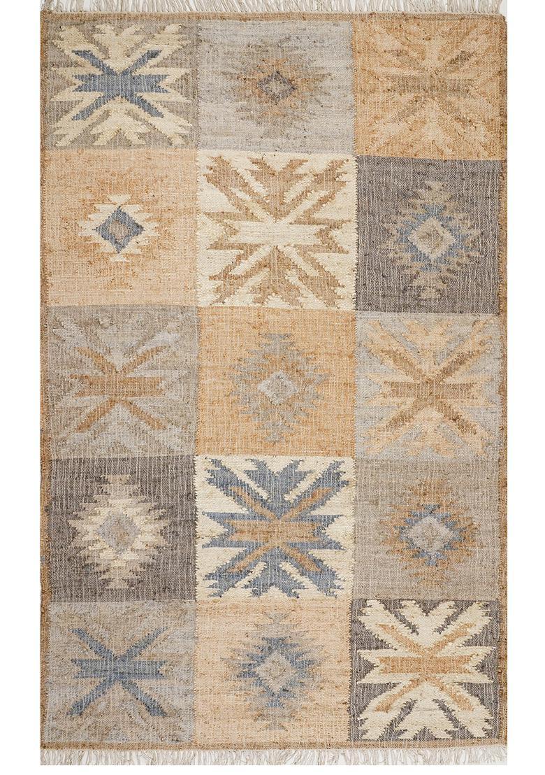 Saffron Rugs Flat Woven off-white Geometric Eclectic Rectangular Wool Area Rug - Indya