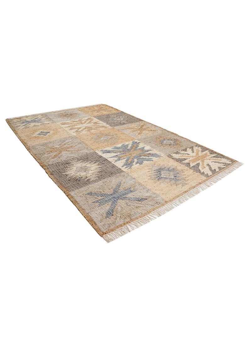 Saffron Rugs Flat Woven off-white Geometric Eclectic Rectangular Wool Area Rug - Indya