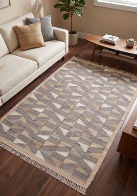 Saffron Rugs Flat Woven GREY Geometric Modern Rectangular Wool Area Rug