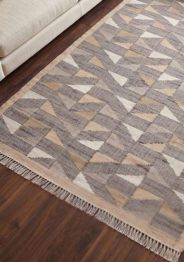Saffron Rugs Natural Modern Geometric Flat Weave Jute Rectangular Rug - Indya