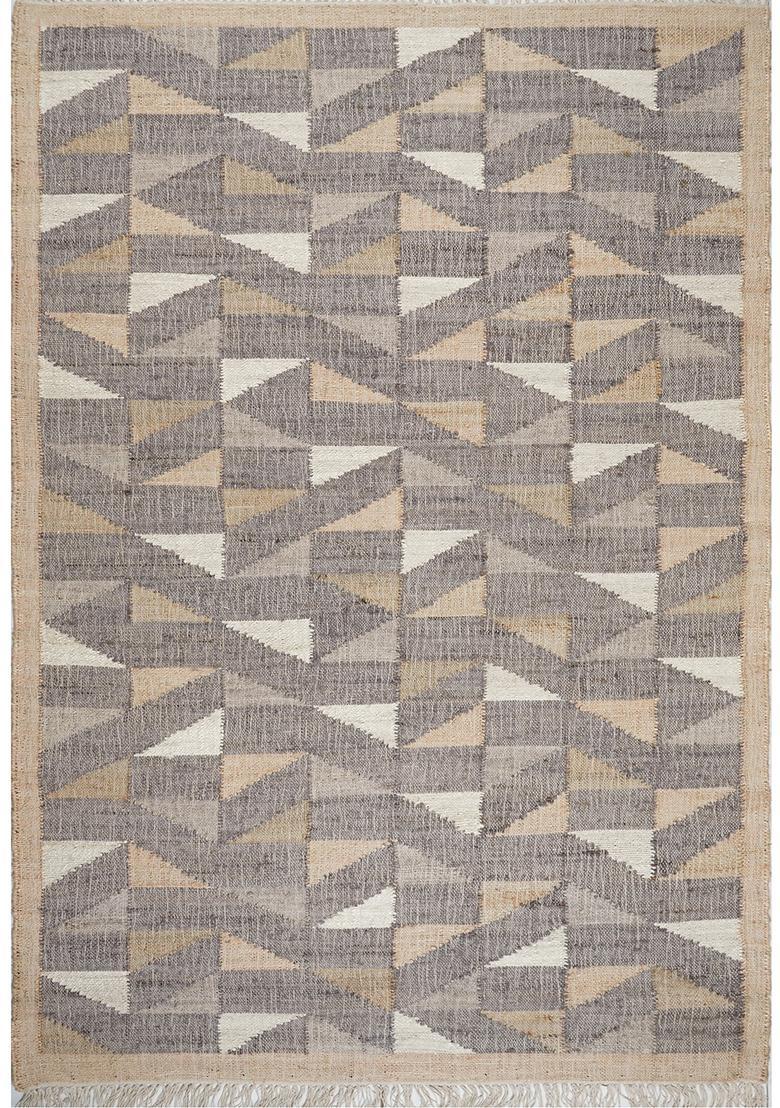 Saffron Rugs Flat Woven GREY Geometric Modern Rectangular Wool Area Rug - Indya