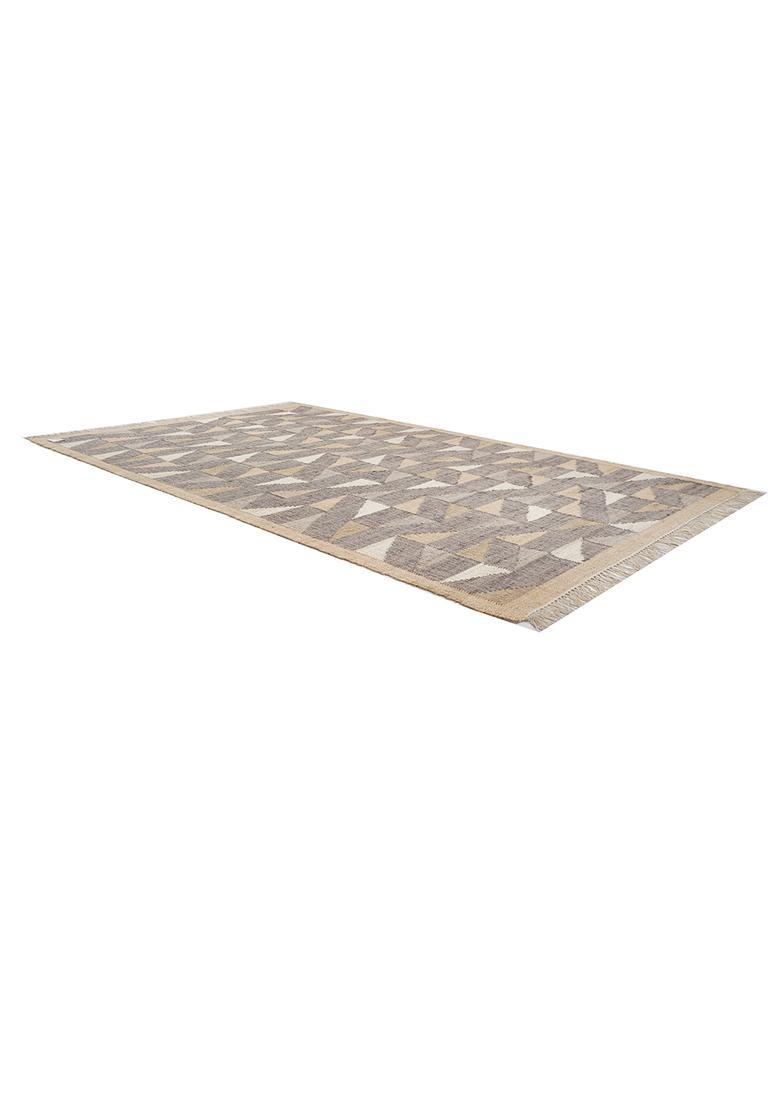 Saffron Rugs Flat Woven GREY Geometric Modern Rectangular Wool Area Rug - Indya