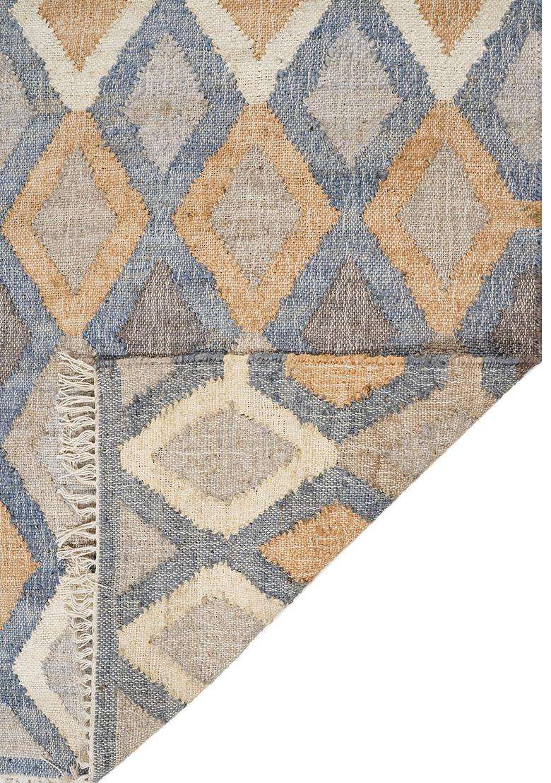 100% Jute Handmade Blue Rug | Bohemian Trellis Carpet For Living Room - Indya