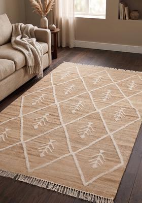 Saffron Rugs Flat Woven Tan Trellis Bohemian Rectangular Wool Area Rug
