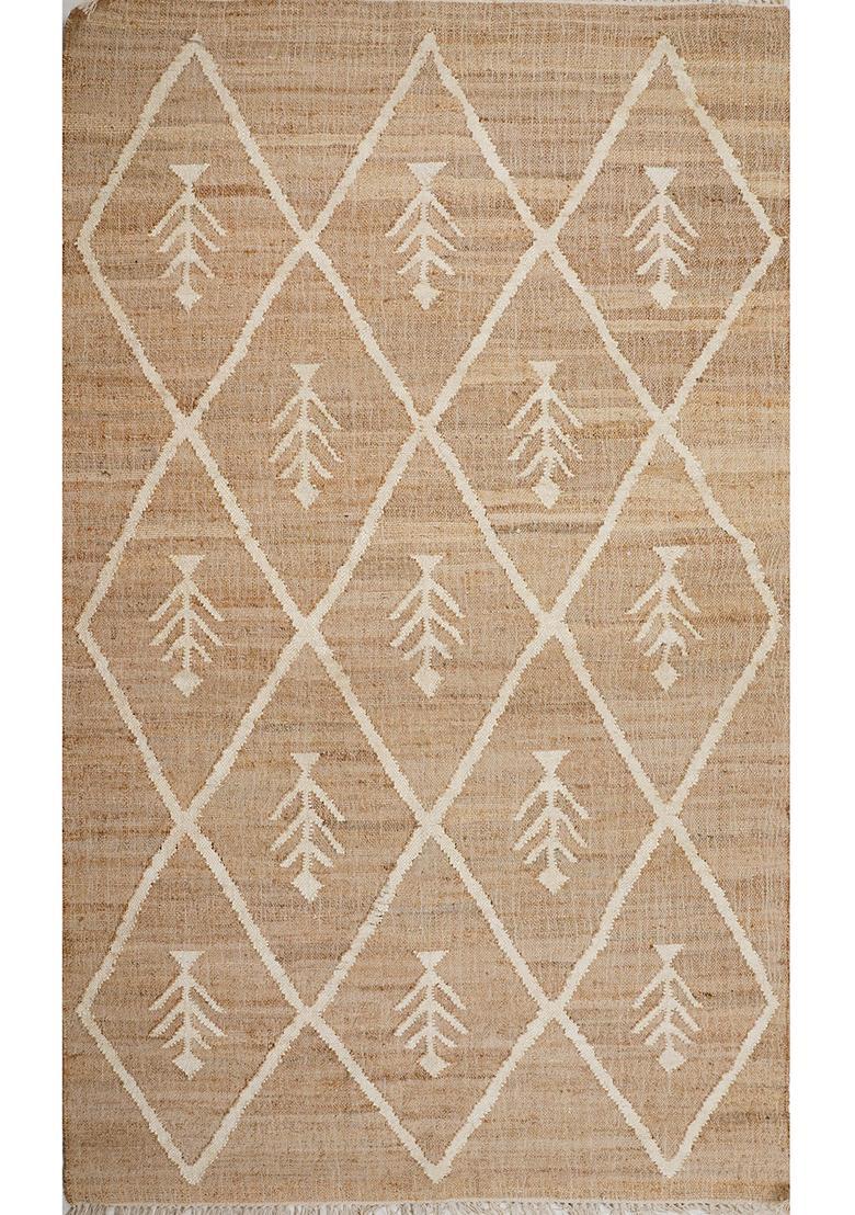Saffron Rugs Flat Woven Tan Trellis Bohemian Rectangular Wool Area Rug - Indya