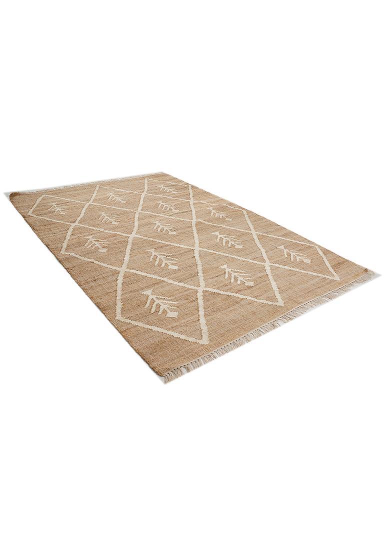 Saffron Rugs Flat Woven Tan Trellis Bohemian Rectangular Wool Area Rug - Indya