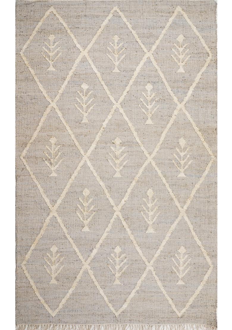Saffron Rugs Flat Woven LIGHT GREY Trellis Moroccan Rectangular Wool Area Rug - Indya