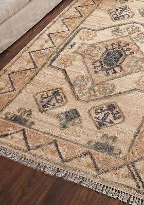 Saffron Rugs Flat Woven BEIGE Paisley Oriental Rectangular Wool Area Rug