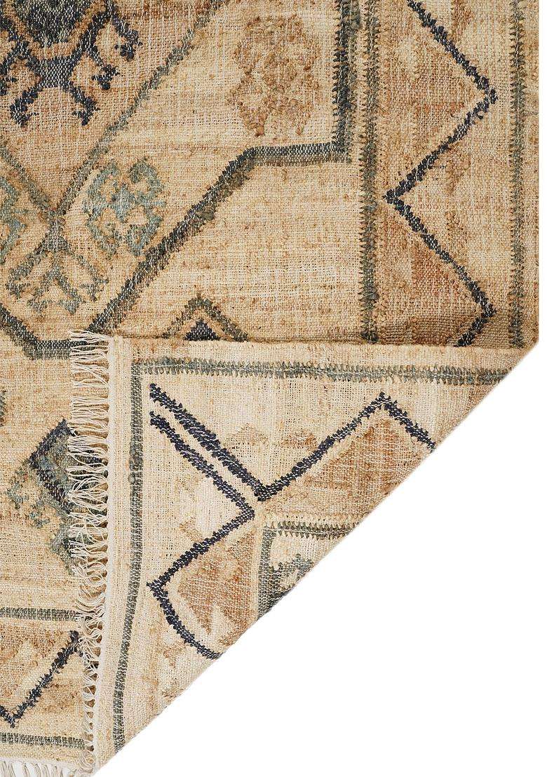 Jute Wool Handmade Beige Rug | Oriental Paisley Carpet For Living Room - Indya
