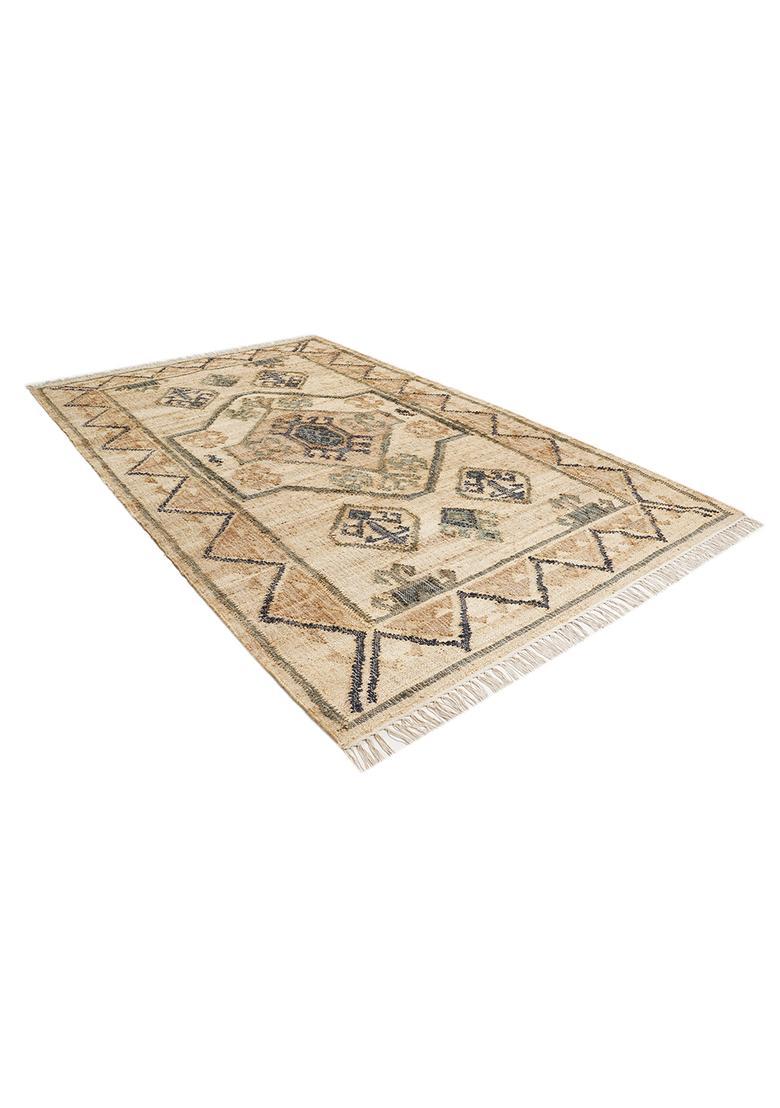 Saffron Rugs Flat Woven BEIGE Paisley Oriental Rectangular Wool Area Rug - Indya
