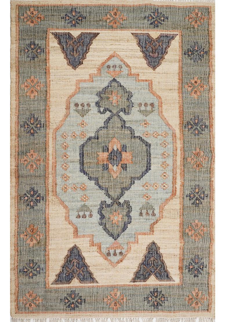 Saffron Rugs Flat Woven Beige Paisley Oriental Rectangular Wool Area Rug - Indya