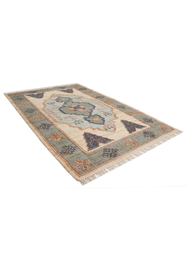 Saffron Rugs Flat Woven Beige Paisley Oriental Rectangular Wool Area Rug - Indya