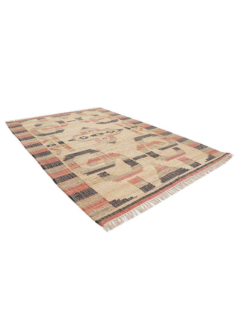 Saffron Rugs Flat Woven Tan Geometric Vintage Rectangular Wool Area Rug - Indya
