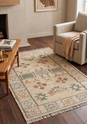 Saffron Rugs Flat Woven Tan Geometric Oriental Rectangular Wool Area Rug