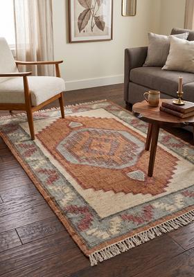 Saffron Rugs Flat Woven Rust Geometric Bohemian Rectangular Wool Area Rug