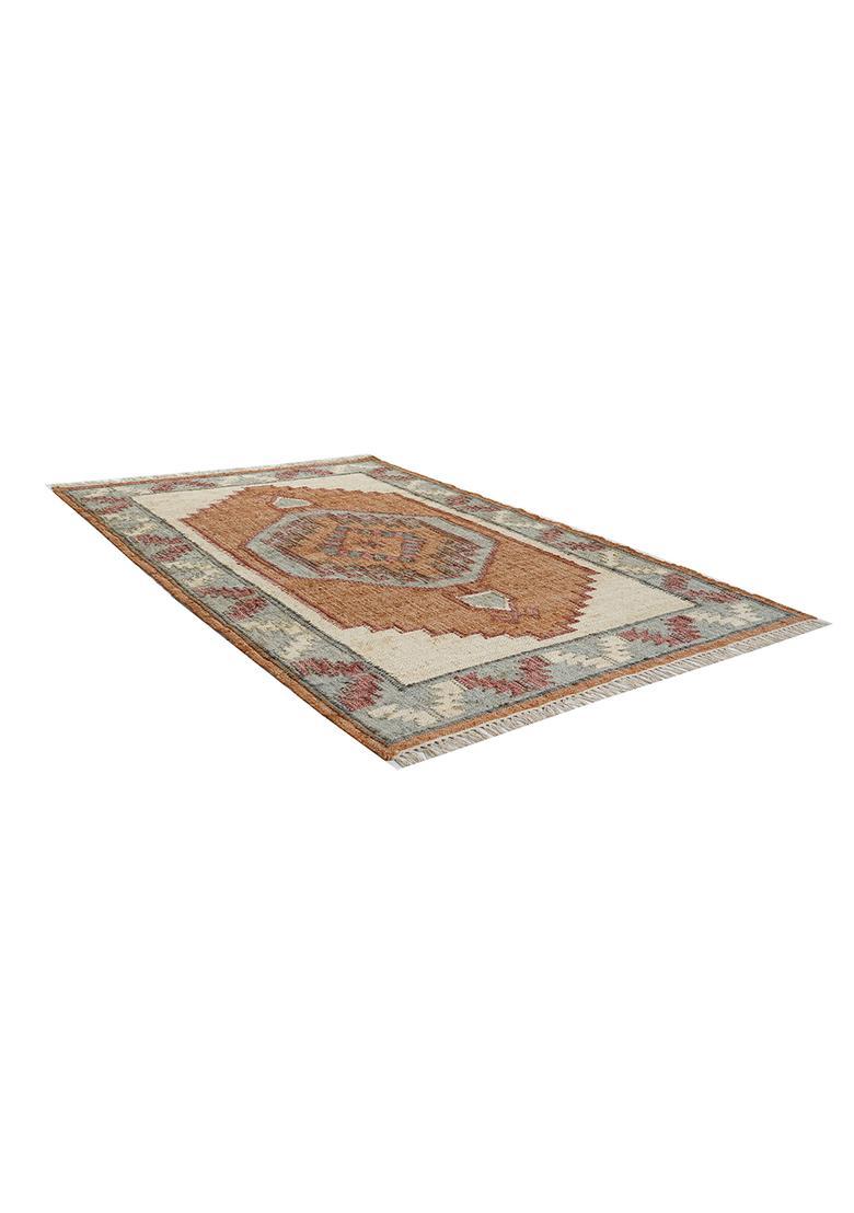 Saffron Rugs Flat Woven Rust Geometric Bohemian Rectangular Wool Area Rug - Indya