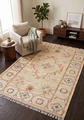 Saffron Rugs Flat Woven Ivory Geometric Oriental Rectangular Wool Area Rug