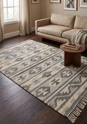 Saffron Rugs Flat Woven Beige Geometric Moroccan Rectangular Wool Area Rug