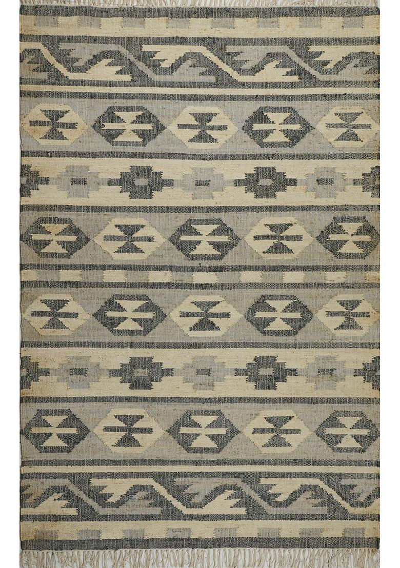 Saffron Rugs Flat Woven Beige Geometric Moroccan Rectangular Wool Area Rug - Indya