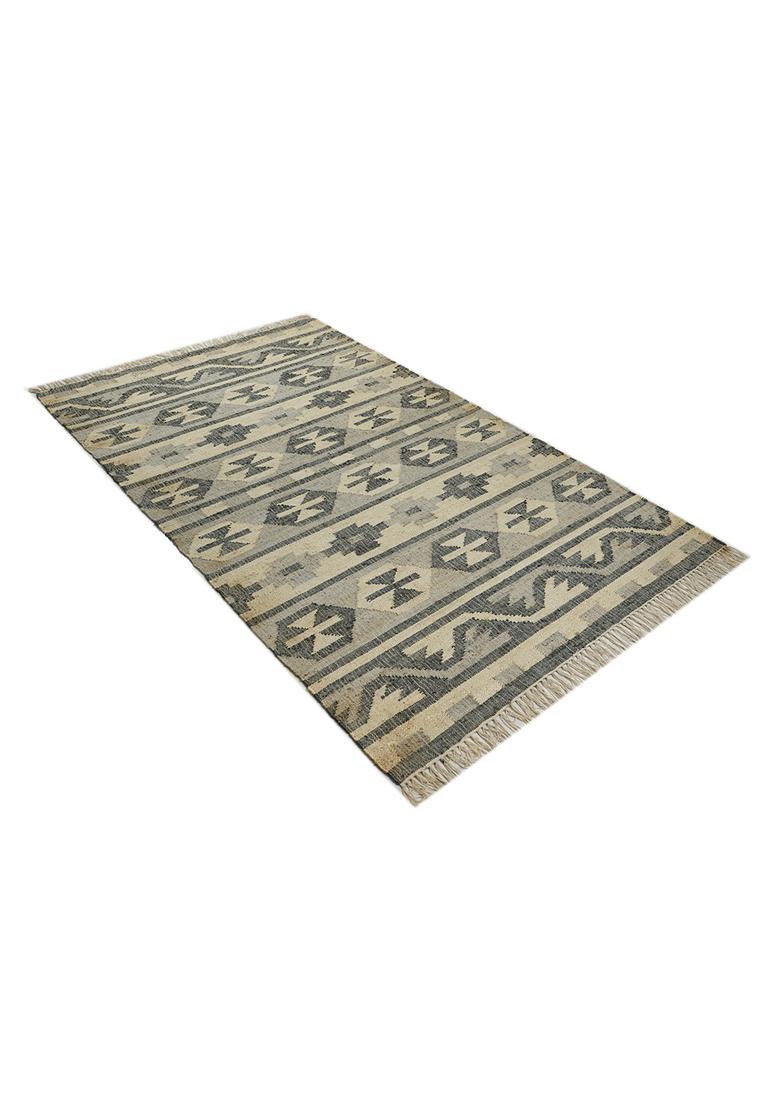 Saffron Rugs Flat Woven Beige Geometric Moroccan Rectangular Wool Area Rug - Indya