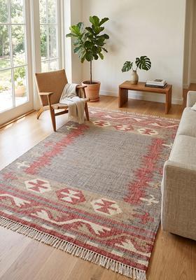 Saffron Rugs Flat Woven Beige Geometric Moroccan Rectangular Wool Area Rug
