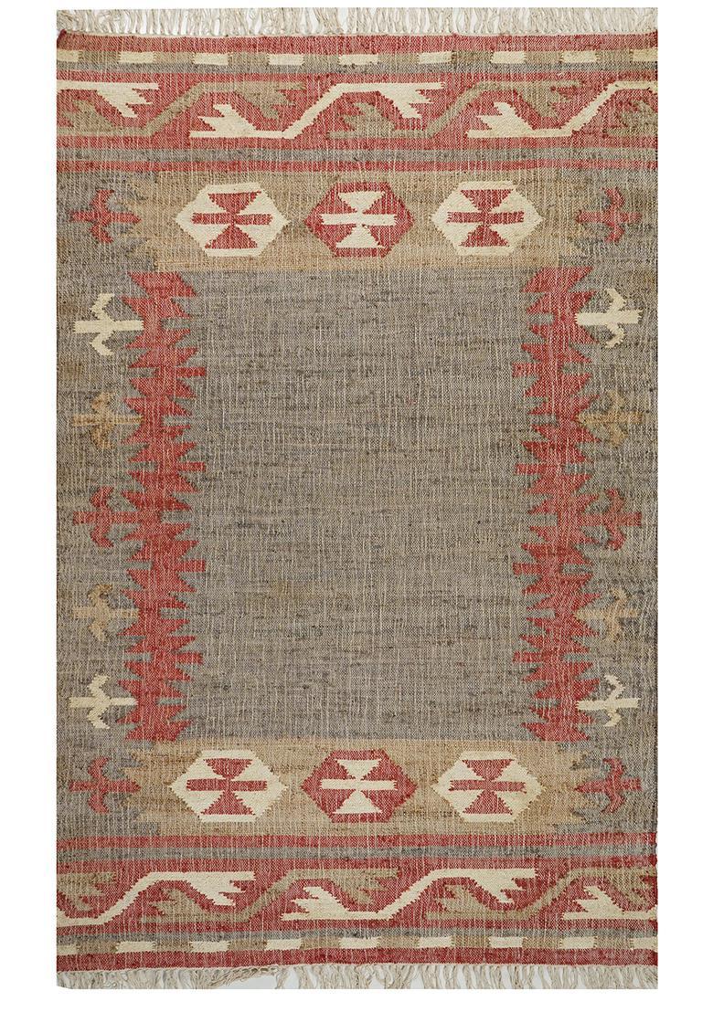 Saffron Rugs Flat Woven Beige Geometric Moroccan Rectangular Wool Area Rug - Indya