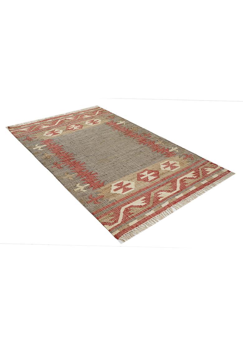 Saffron Rugs Flat Woven Beige Geometric Moroccan Rectangular Wool Area Rug - Indya