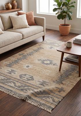 Saffron Rugs Flat Woven Tan Geometric Moroccan Rectangular Wool Area Rug