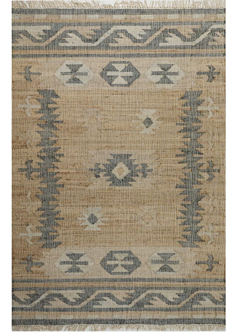 Saffron Rugs Flat Woven Tan Geometric Moroccan Rectangular Wool Area Rug - Indya