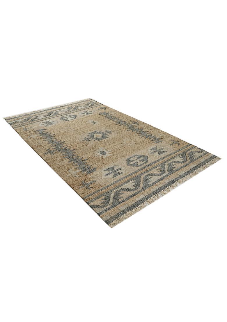 Saffron Rugs Flat Woven Tan Geometric Moroccan Rectangular Wool Area Rug - Indya
