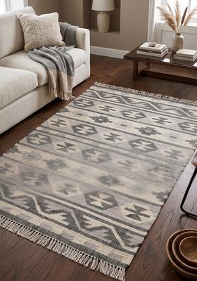 Saffron Rugs Flat Woven Beige Geometric Moroccan Rectangular Wool Area Rug