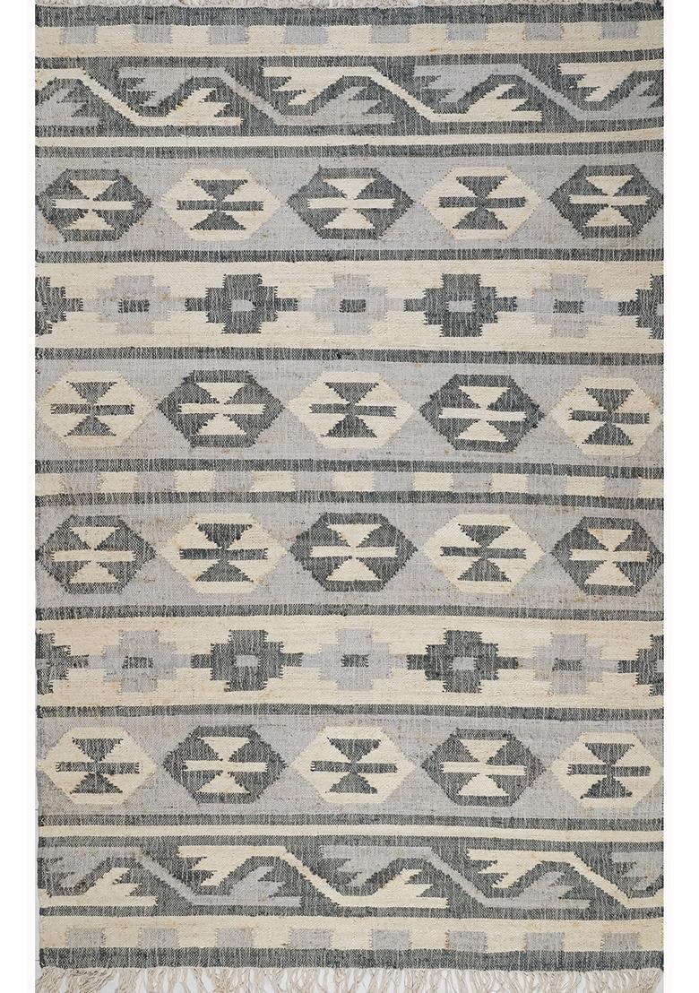 Saffron Rugs Flat Woven Beige Geometric Moroccan Rectangular Wool Area Rug - Indya