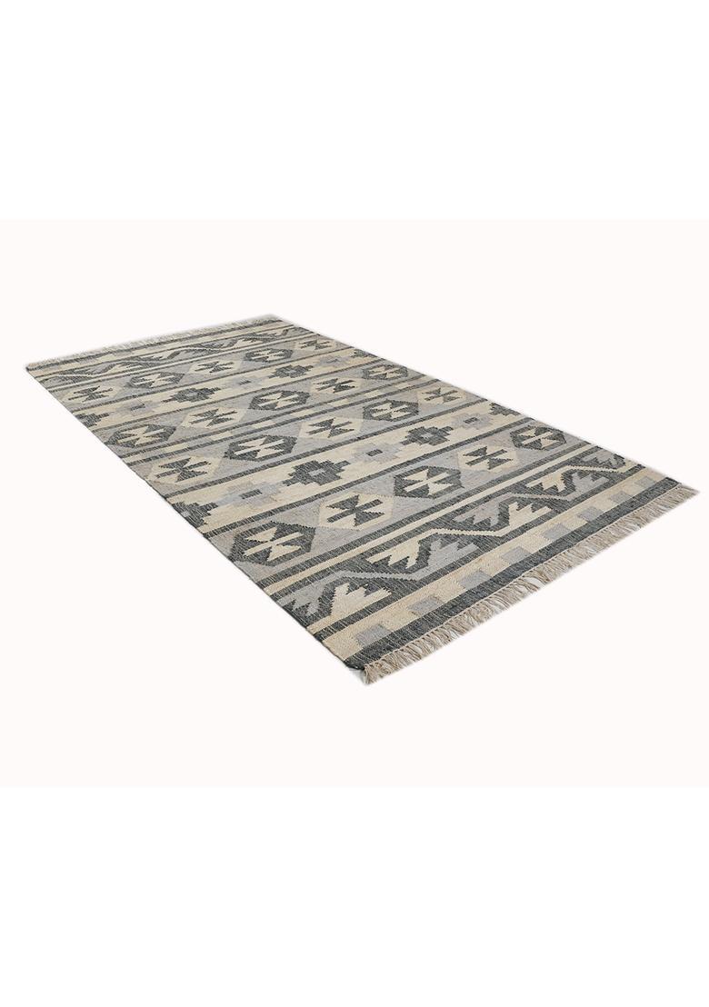 Saffron Rugs Flat Woven Beige Geometric Moroccan Rectangular Wool Area Rug - Indya