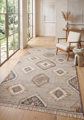 Saffron Rugs Flat Woven Beige Geometric Moroccan Rectangular Wool Area Rug