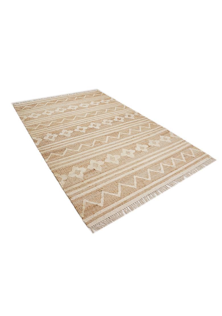 Saffron Rugs Flat Woven Tan Chevron Bohemian Rectangular Wool Area Rug - Indya