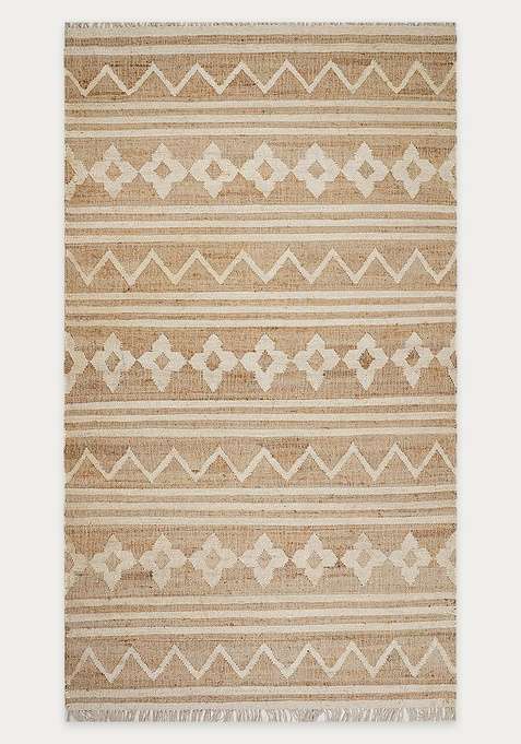 Jute Wool Handmade Tan Rug | Bohemian Chevron Carpet For Living Room