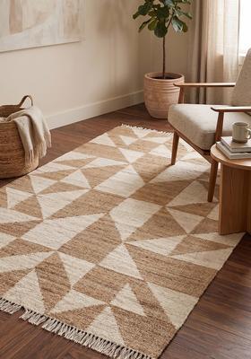 Saffron Rugs Flat Woven Beige Geometric Bohemian Rectangular Wool Area Rug