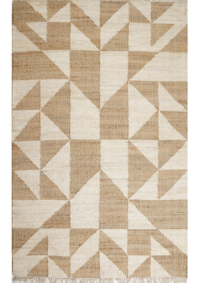 Saffron Rugs Flat Woven Beige Geometric Bohemian Rectangular Wool Area Rug - Indya