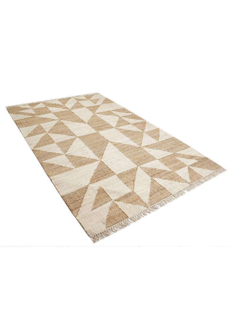 Saffron Rugs Flat Woven Beige Geometric Bohemian Rectangular Wool Area Rug - Indya