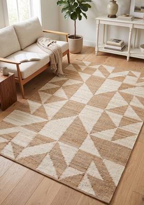 Saffron Rugs Flat Woven Tan Geometric Bohemian Rectangular Wool Area Rug