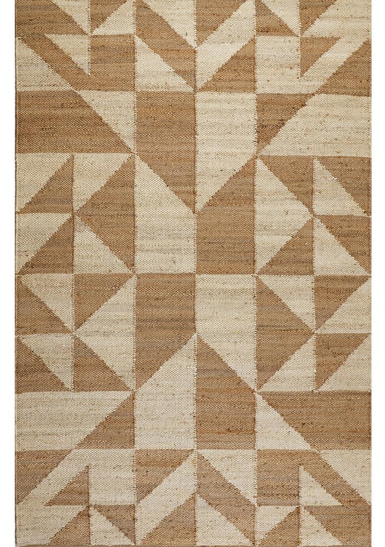 Saffron Rugs Flat Woven Tan Geometric Bohemian Rectangular Wool Area Rug - Indya
