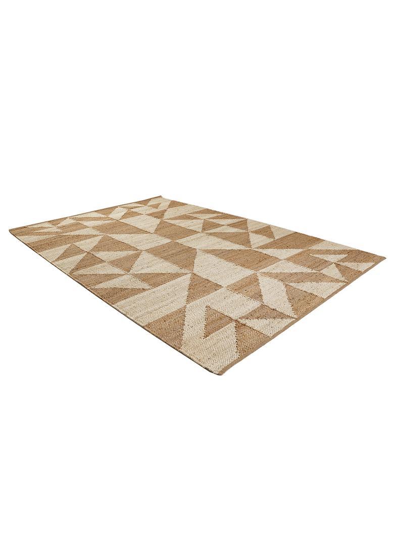 Saffron Rugs Flat Woven Tan Geometric Bohemian Rectangular Wool Area Rug - Indya