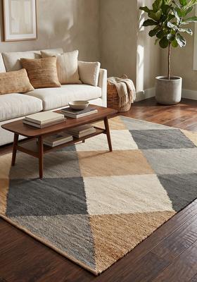Saffron Rugs Flat Woven Tan Argyle Contemporary Rectangular Wool Area Rug