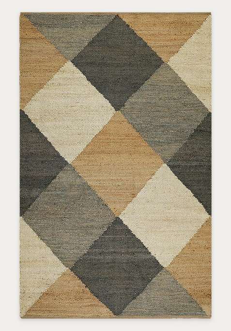 100% Jute Handmade Tan Rug | Contemporary Argyle Carpet For Living Room
