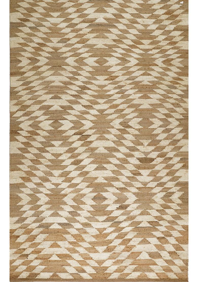 Saffron Rugs Flat Woven Tan Chevron Contemporary Rectangular Wool Area Rug - Indya