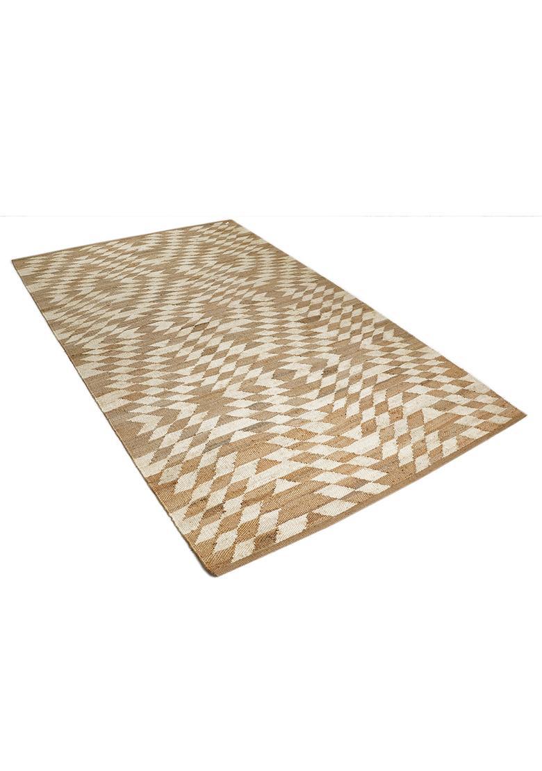 Saffron Rugs Flat Woven Tan Chevron Contemporary Rectangular Wool Area Rug - Indya