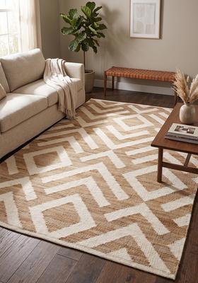 Saffron Rugs Flat Woven Tan Trellis Contemporary Rectangular Wool Area Rug