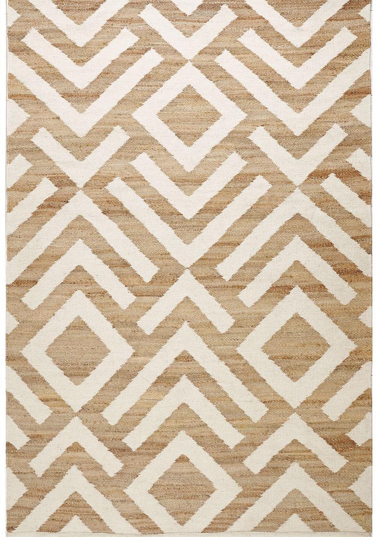 Saffron Rugs Flat Woven Tan Trellis Contemporary Rectangular Wool Area Rug - Indya